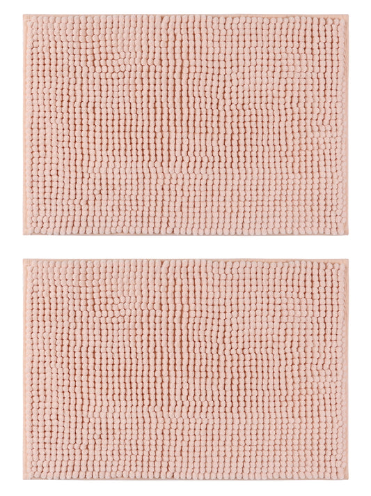 Unique Bargains 2 Pcs Microfiber Non-Slip Bathroom Mat Plush Fluffy Quick Dry Bath Rugs Pink 20" x 32"