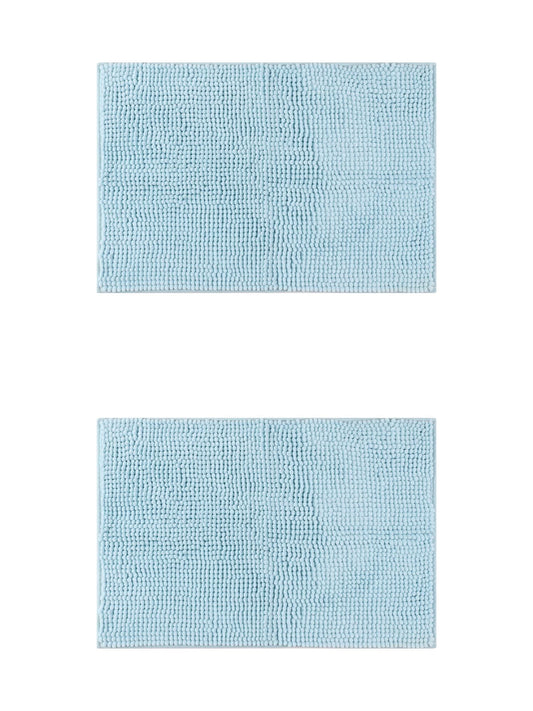 Unique Bargains 2 Pcs Non-Slip Microfiber Bathroom Mats Blue 16" x 24"/20" x 32"