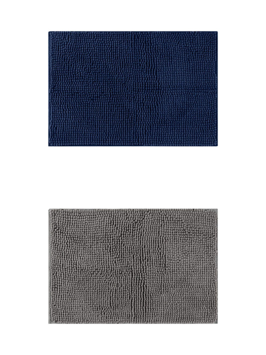 Unique Bargains 2 Pcs Non-Slip Microfiber Bathroom Mats Grey/Dark Blue 20" x 32"