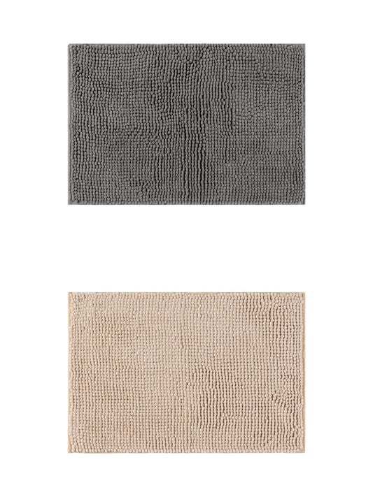 Unique Bargains 2 Pcs Non-Slip Microfiber Bathroom Mats Khaki/Grey 20" x 32"