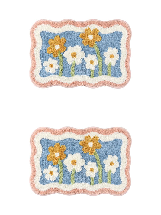 Unique Bargains 2 Pcs Non-Slip Quick Dry Bath Rugs Flower-2 20" x 32"/16" x 24"