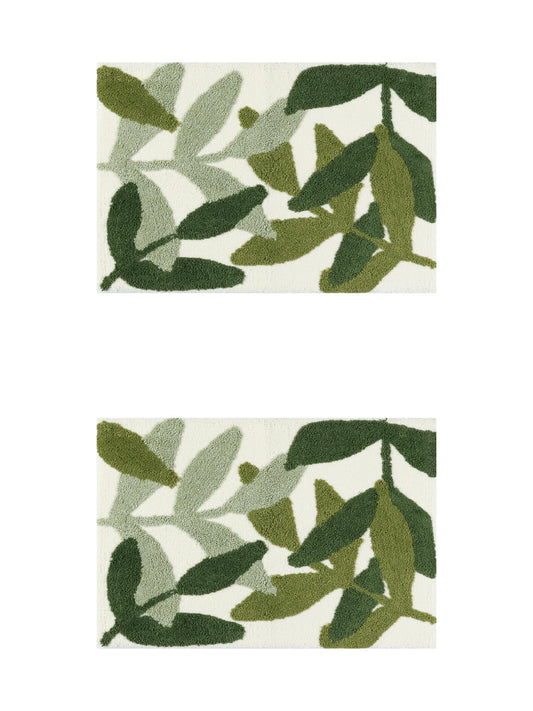 Unique Bargains 2 Pcs Non-Slip Quick Dry Bath Rugs Leaf-1 18" x 26"/20" x 32"