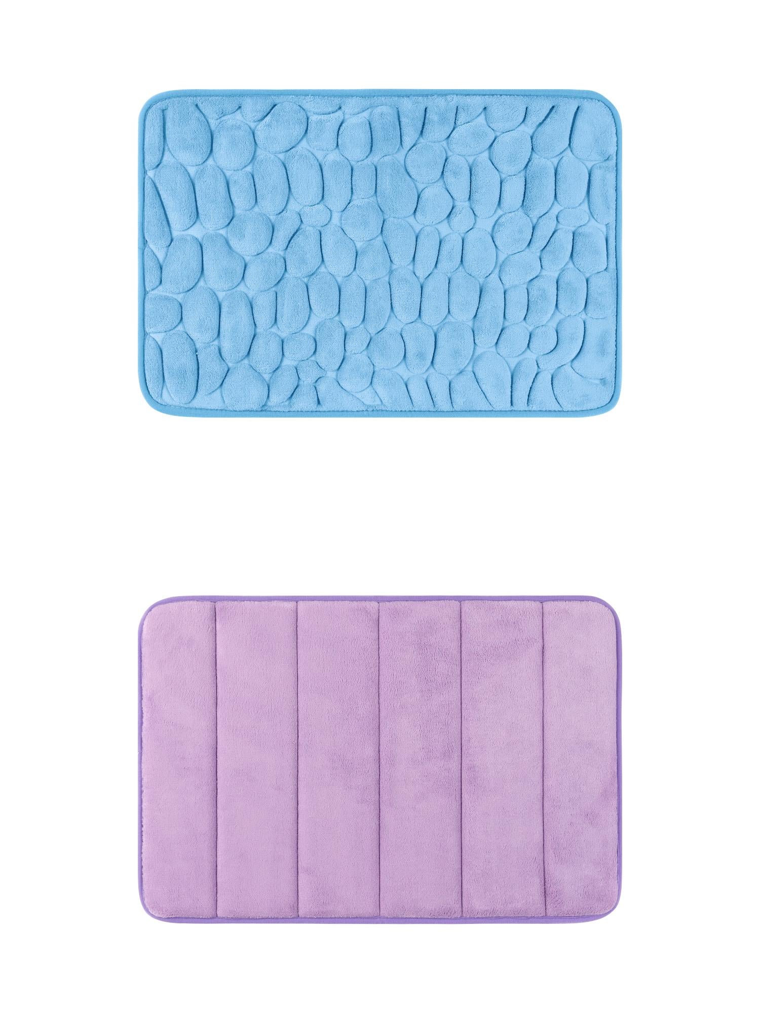 Unique Bargains 2 Pcs Non Slip Soft Bathroom Mat Light Blue/Purple 16" x 24"
