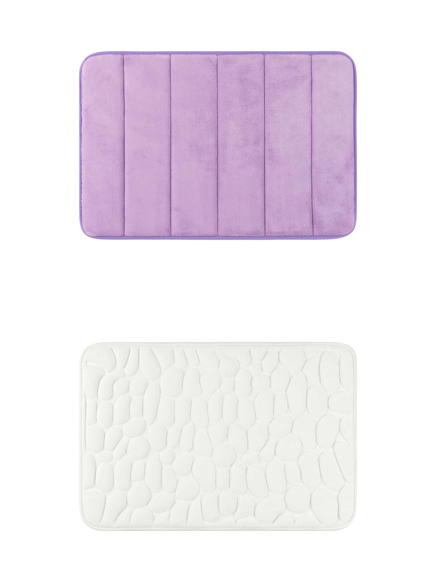 Unique Bargains 2 Pcs Non Slip Soft Bathroom Mat Milky White/Purple 20" x 32"