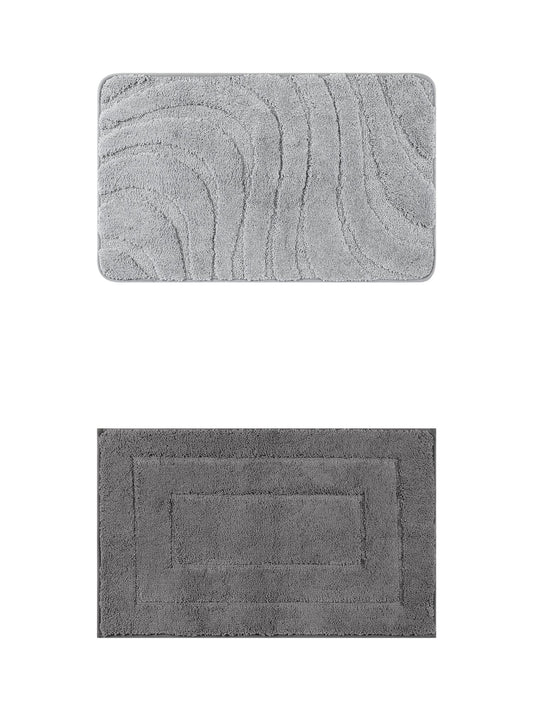 Unique Bargains 2 Pcs Non-Slip Soft Quick Dry Bath Rugs Dark Gray/Light Gray 16" x 24"