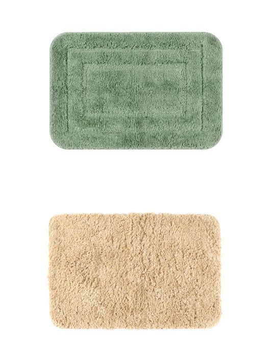 Unique Bargains 2 Pcs Non-Slip Soft Quick Dry Bath Rugs Khaki/Light Green 16" x 24"