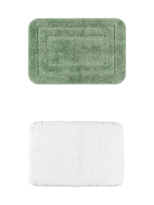 Unique Bargains 2 Pcs Non-Slip Soft Quick Dry Bath Rugs White/Light Green 16" x 24"