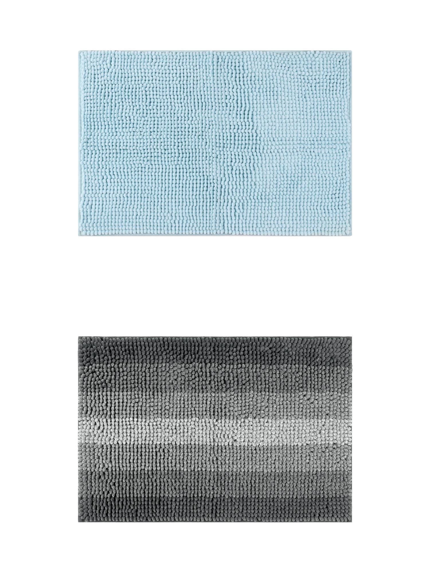 Unique Bargains 2 Pcs Plush Fluffy Extra Thick Mat Blue/Black 20" x 32"
