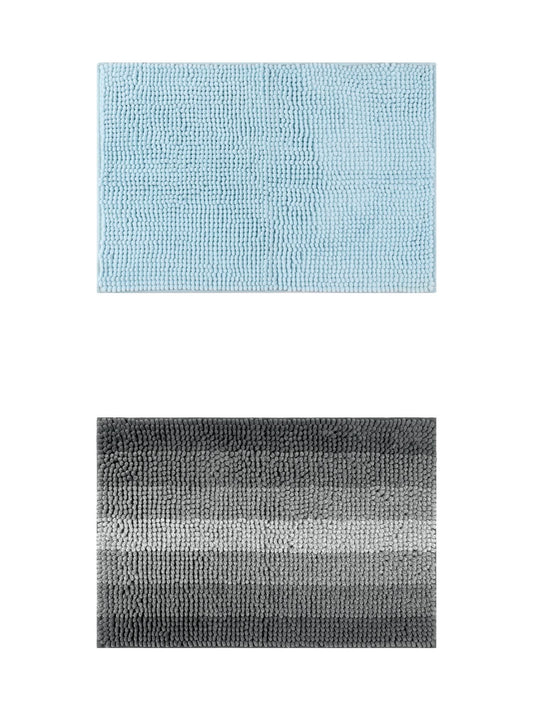 Unique Bargains 2 Pcs Plush Fluffy Extra Thick Mat Blue/Black 20" x 32"