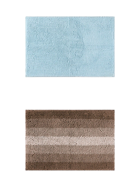 Unique Bargains 2 Pcs Plush Fluffy Extra Thick Mat Blue/Coffee 20" x 32"