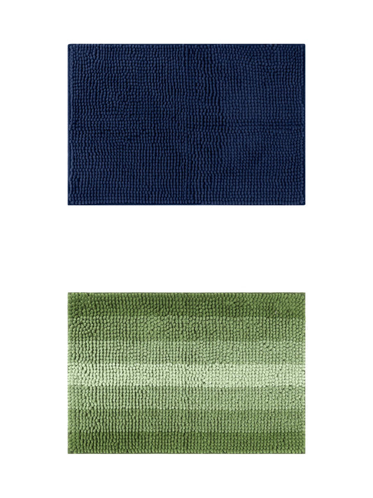 Unique Bargains 2 Pcs Plush Fluffy Extra Thick Mat Green/Dark Blue 20" x 32"