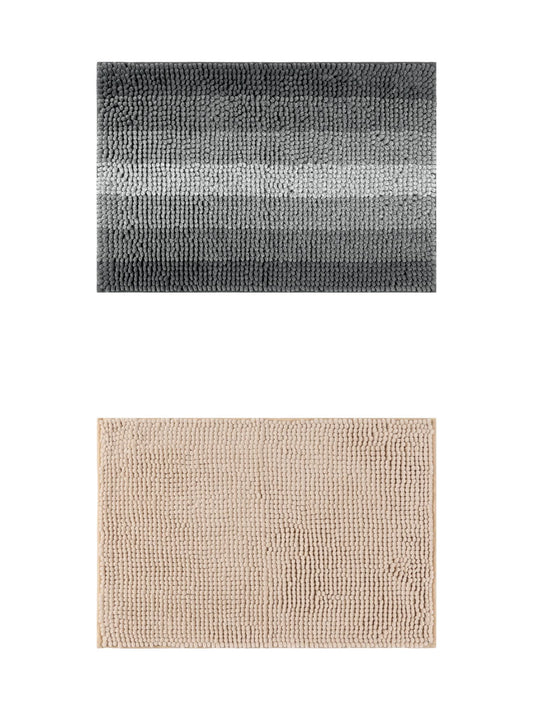 Unique Bargains 2 Pcs Plush Fluffy Extra Thick Mat Khaki/Black 16" x 24"