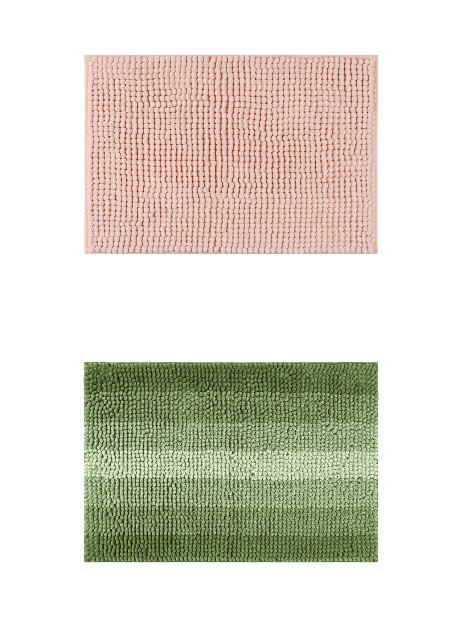 Unique Bargains 2 Pcs Plush Fluffy Extra Thick Mat Pink/Green 20" x 32"