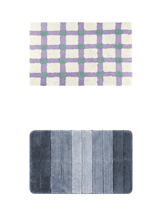 Unique Bargains 2 Pcs Plush Gradient Bath Rugs Blue/Purple Green 16" x 24"