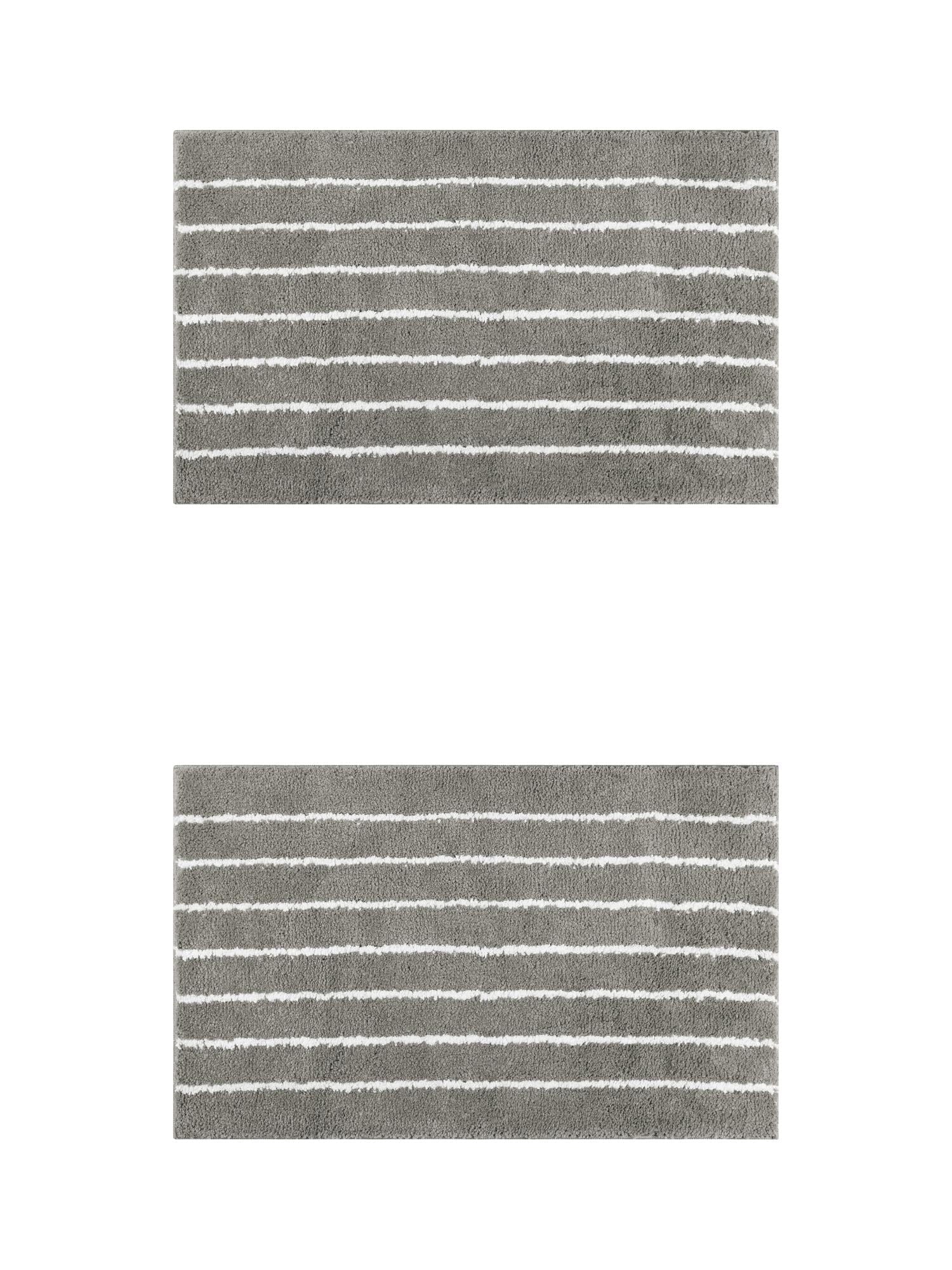 Unique Bargains 2 Pcs Striped Bathroom Rugs Mats Non-Slip Fluffy Bath Carpet Dark Grey 16" x 24"