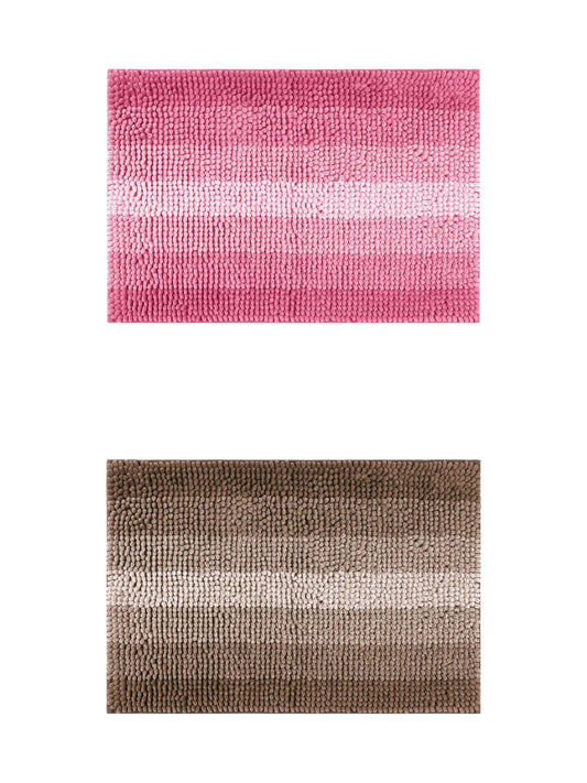 Unique Bargains 2 Pcs Striped Mats Non-Slip Bath Carpet Coffee/Pink 20" x 32"