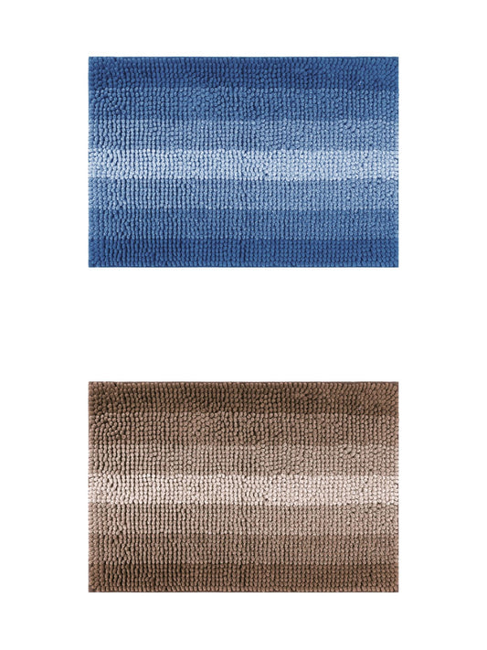 Unique Bargains 2 Pcs Striped Mats Non-Slip Bath Carpet Navy Blue/Coffee 16" x 24"