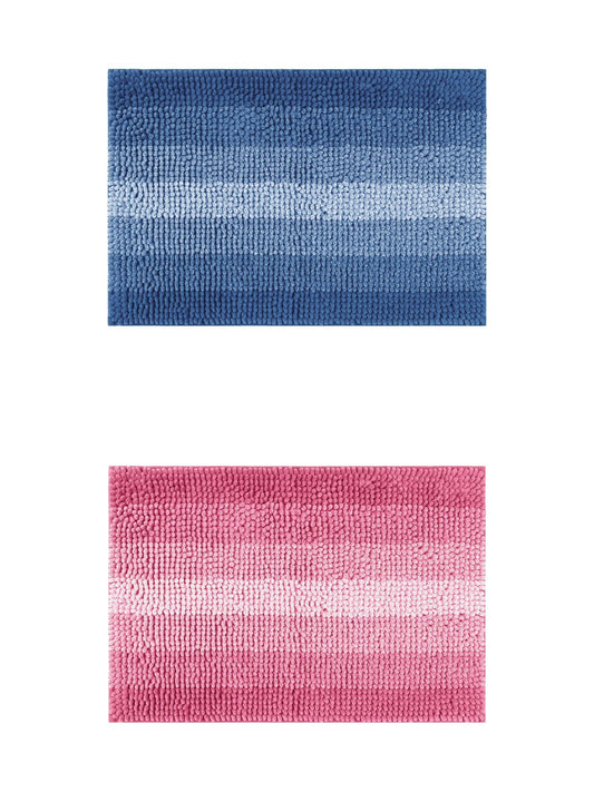 Unique Bargains 2 Pcs Striped Mats Non-Slip Bath Carpet Navy Blue/Pink 20" x 32"