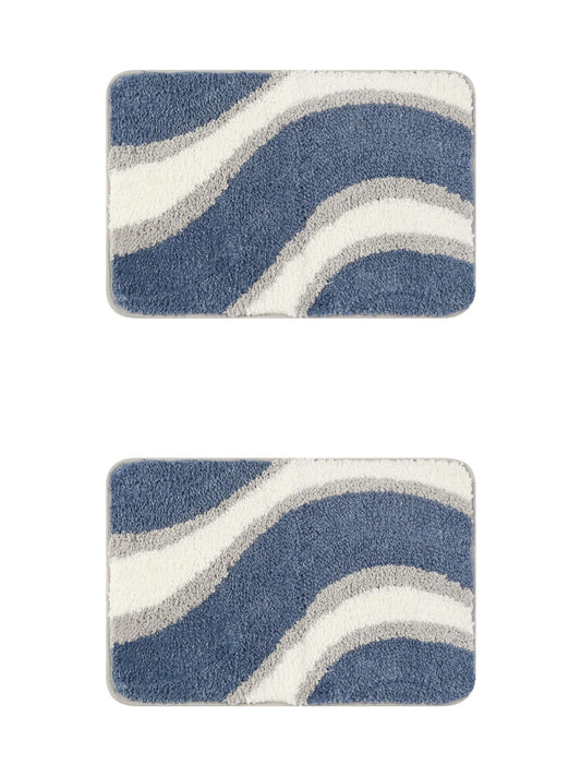Unique Bargains 2 Pcs Wavy Stripes Bathroom Rugs Absorbent Non-Slip Bath Mats Multi-1 16" x 24"