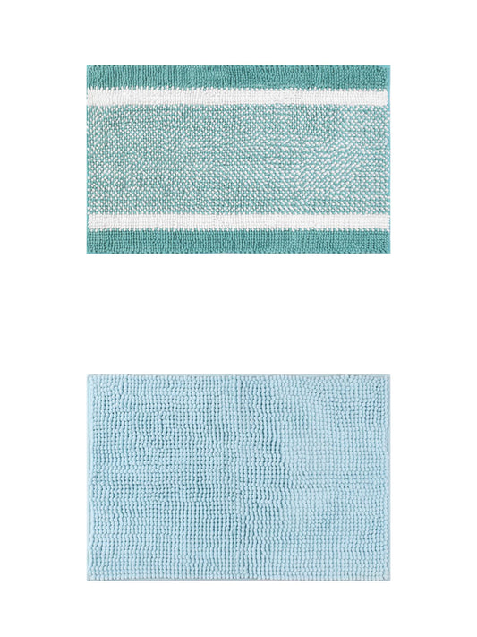 Unique Bargains 2 Pcs Room Rug Mat Plush Shaggy Carpet Blue/Green 16" x 24"
