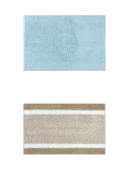 Unique Bargains 2 Pcs Room Rug Mat Plush Shaggy Carpet Blue/Khaki 20" x 32"