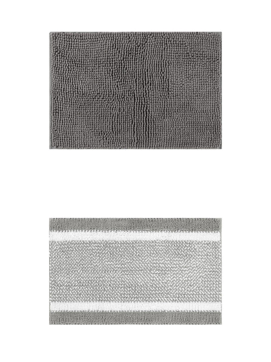 Unique Bargains 2 Pcs Room Rug Mat Plush Shaggy Carpet Grey 20" x 32"