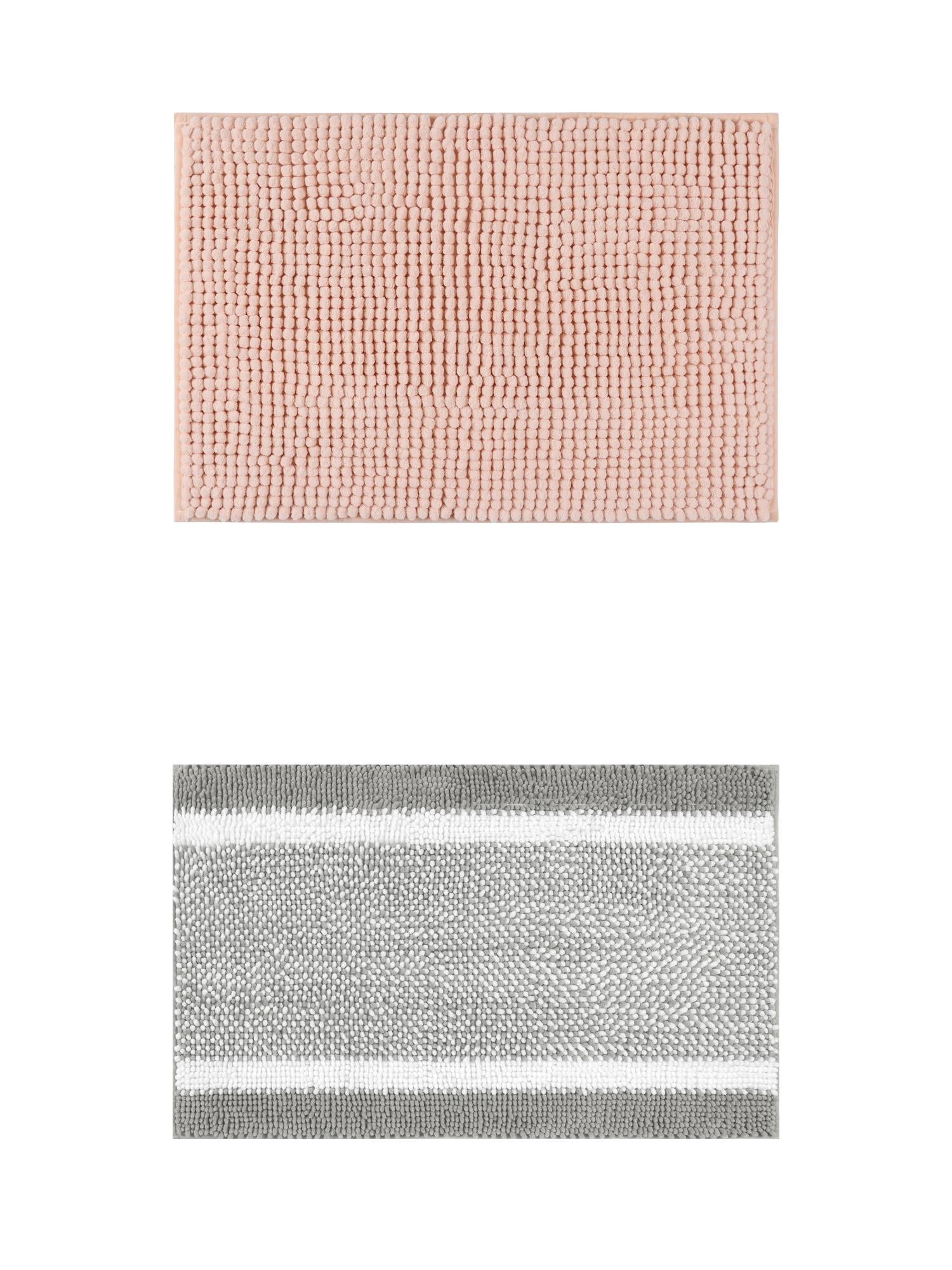 Unique Bargains 2 Pcs Room Rug Mat Plush Shaggy Carpet Pink/Grey 20" x 32"