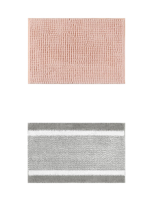 Unique Bargains 2 Pcs Room Rug Mat Plush Shaggy Carpet Pink/Grey 20" x 32"