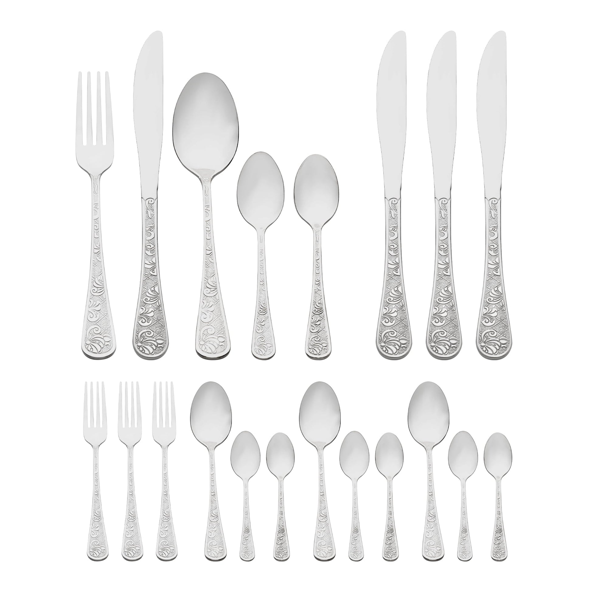 Unique Bargains 20 Piece Silverware Set Stainless Steel Floral Flatware Silver 20