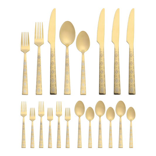 Unique Bargains 20 Piece Stainless Steel Flatware Set for 4 Vintage Cutlery Gold