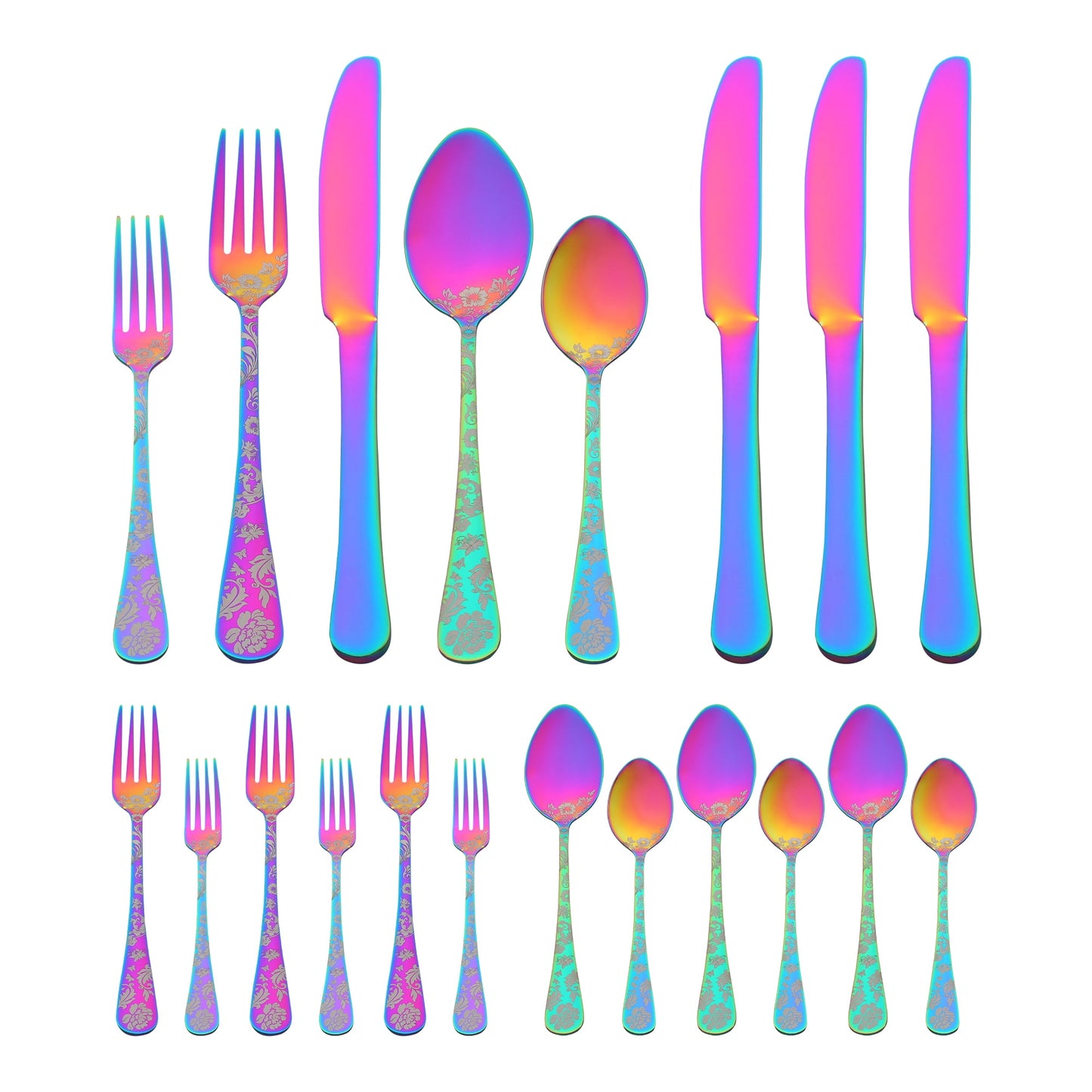 Unique Bargains 20 Pieces Floral Stainless Steel Flatware Set for 4 Colorful