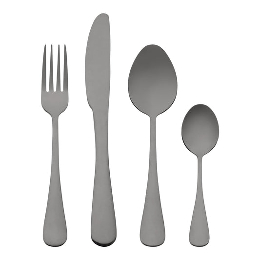 Unique Bargains 24 Pcs Stainless Steel Flatware Set with Supporting Shelf Black