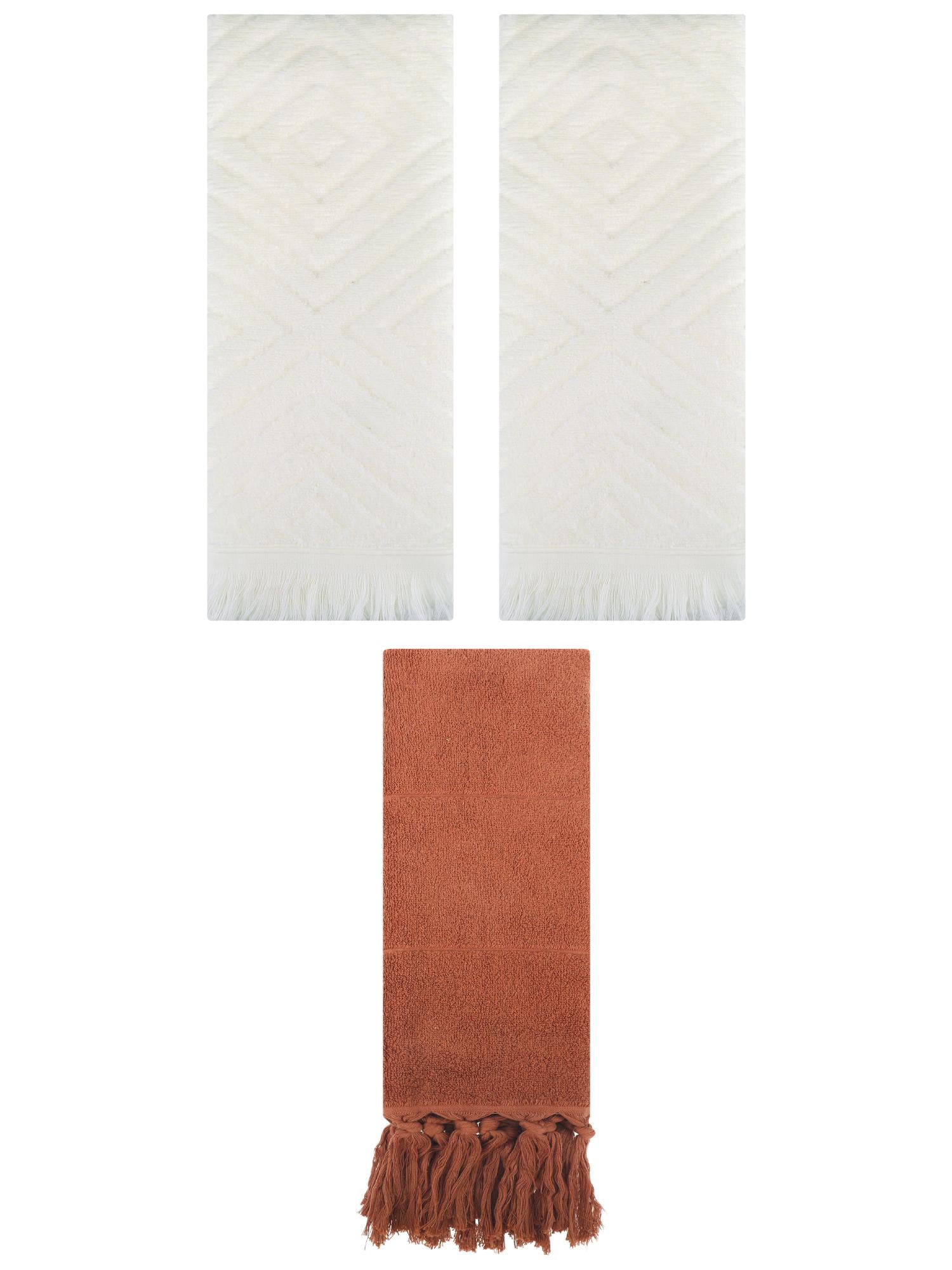 Unique Bargains 3 Pack Absorbent Hand Towels with tassel Brown/Beige 14"x30"/13"x29"