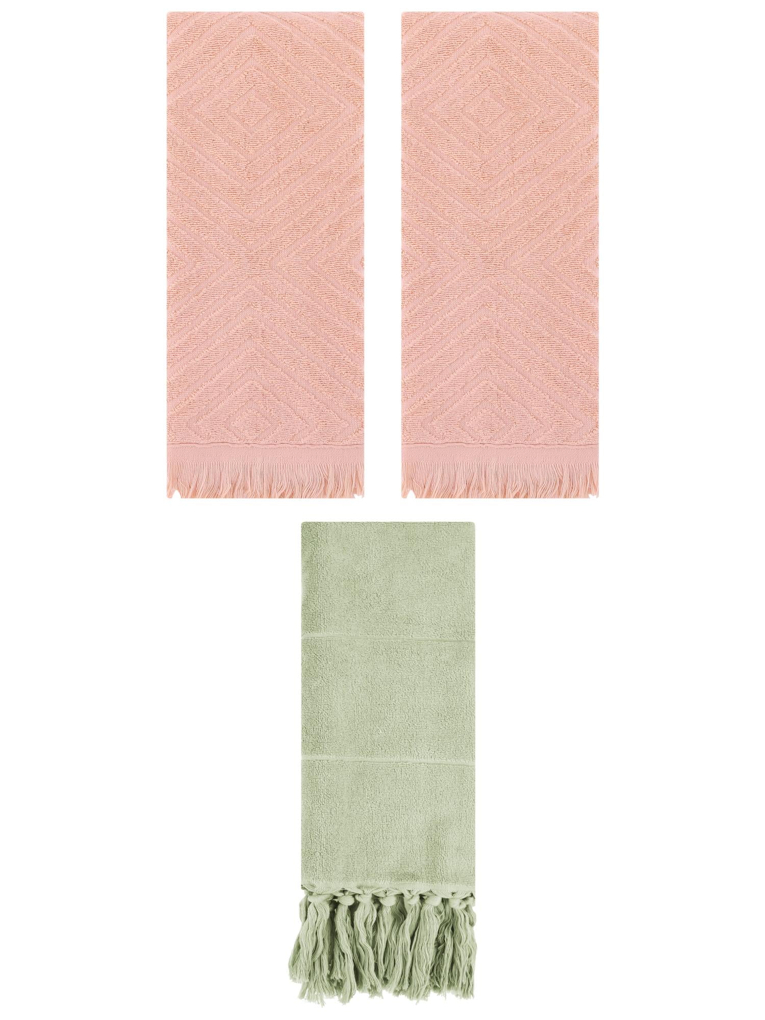 Unique Bargains 3 Pack Absorbent Hand Towels with tassel Green/Orange 14"x30"/13"x29"