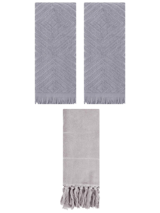 Unique Bargains 3 Pack Absorbent Hand Towels with tassel Grey 14"x30"/13"x29"