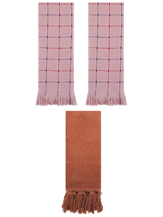 Unique Bargains 3 Pack Cotton Soft Turkish Bath Towel Brown/Pink 14"x30"/13"x29"