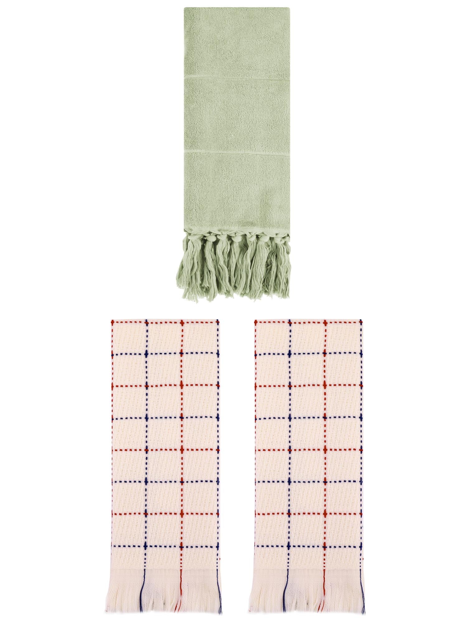 Unique Bargains 3 Pack Cotton Soft Turkish Bath Towel Green/Beige 14"x30"/13"x29"