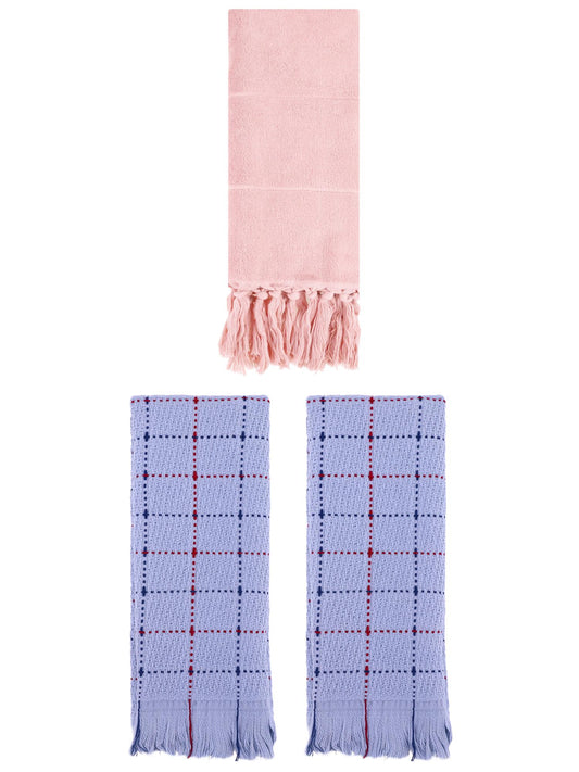 Unique Bargains 3 Pack Cotton Soft Turkish Bath Towel Pink/Blue 14"x30"/13"x29"