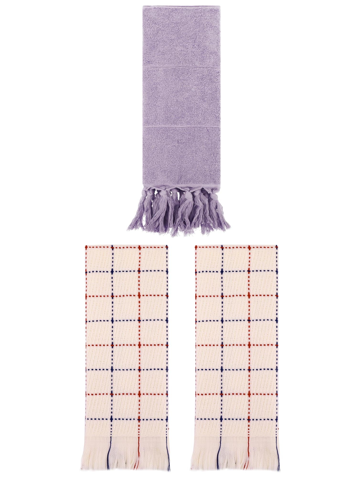 Unique Bargains 3 Pack Cotton Soft Turkish Bath Towel Purple/Beige 14"x30"/13"x29"