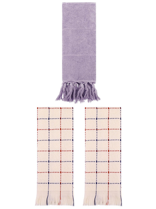 Unique Bargains 3 Pack Cotton Soft Turkish Bath Towel Purple/Beige 14"x30"/13"x29"