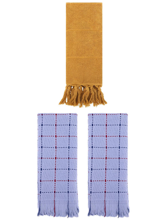 Unique Bargains 3 Pack Cotton Soft Turkish Bath Towel Yellow/Blue 14"x30"/13"x29"