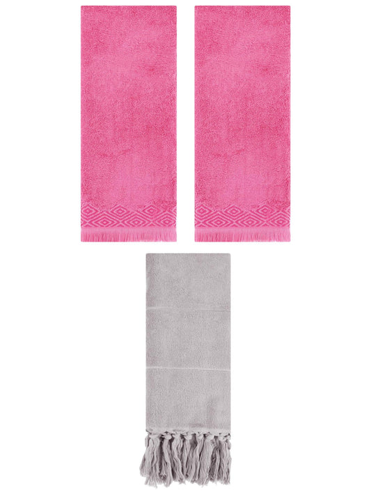 Unique Bargains 3 Pack Cotton Turkish Hand Towels Grey/Pink 14"x30"/13"x29"