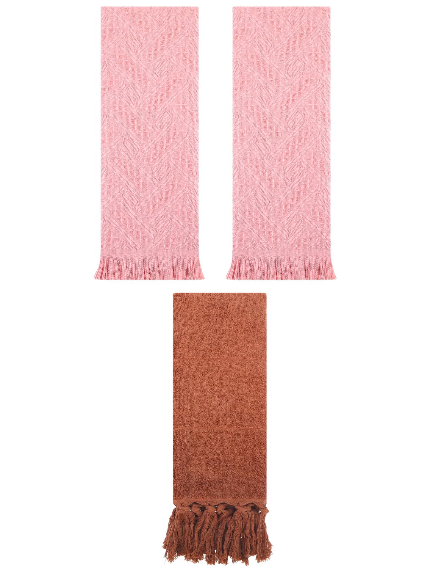Unique Bargains 3 Pack Soft Boho Turkish Hand Towels Brown/Pink 14"x30"/13"x29"