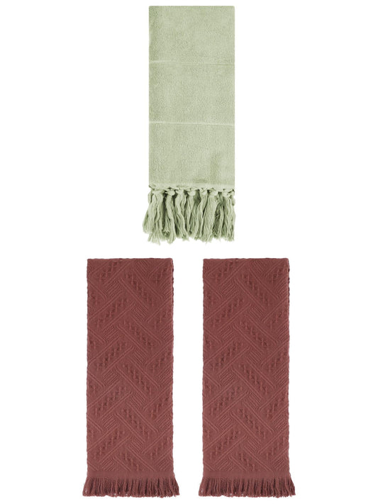 Unique Bargains 3 Pack Soft Boho Turkish Hand Towels Green/Brown 14"x30"/13"x29"
