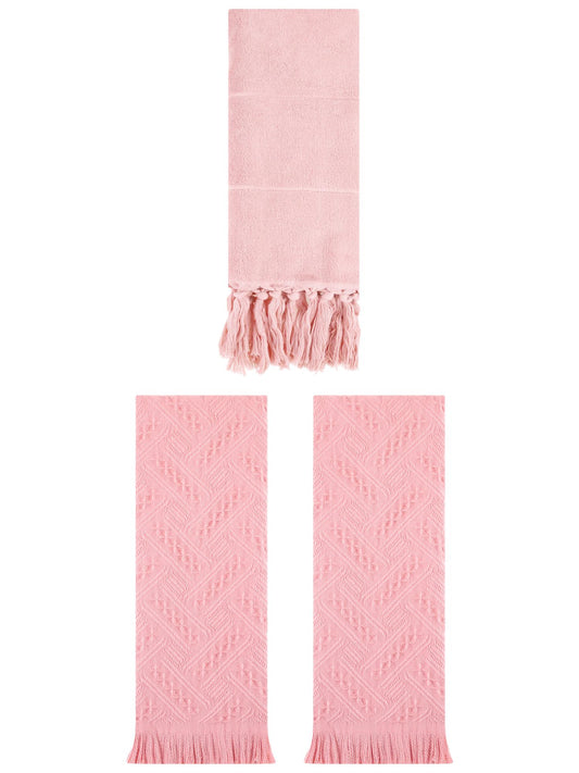 Unique Bargains 3 Pack Soft Boho Turkish Hand Towels Pink 14"x30"/13"x29"