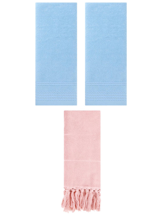 Unique Bargains 3 Pack Solid Tassels Bathroom Hand Towels 14" x 30" Pink/Blue