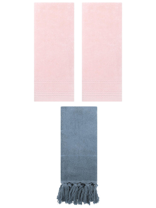 Unique Bargains 3 Pack Striped Tassels Bathroom Hand Towel 14" x 30" Blue/Pink