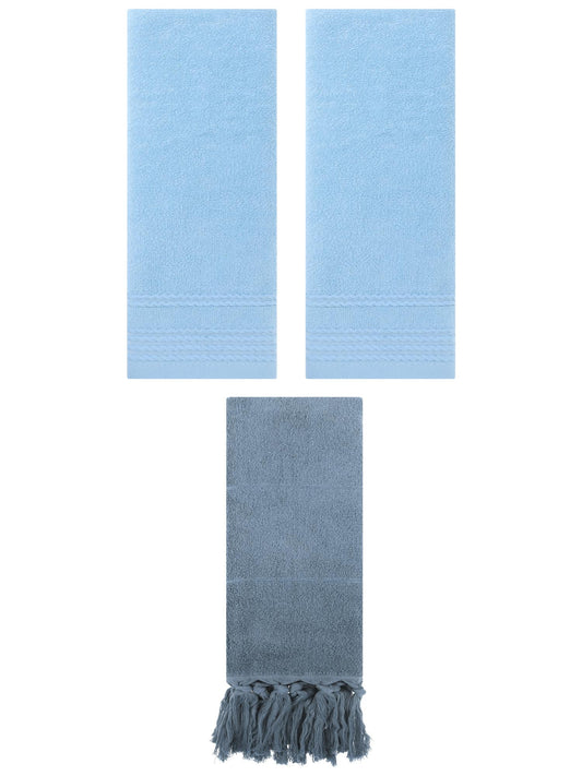 Unique Bargains 3 Pack Striped Tassels Bathroom Hand Towel 14" x 30" Blue