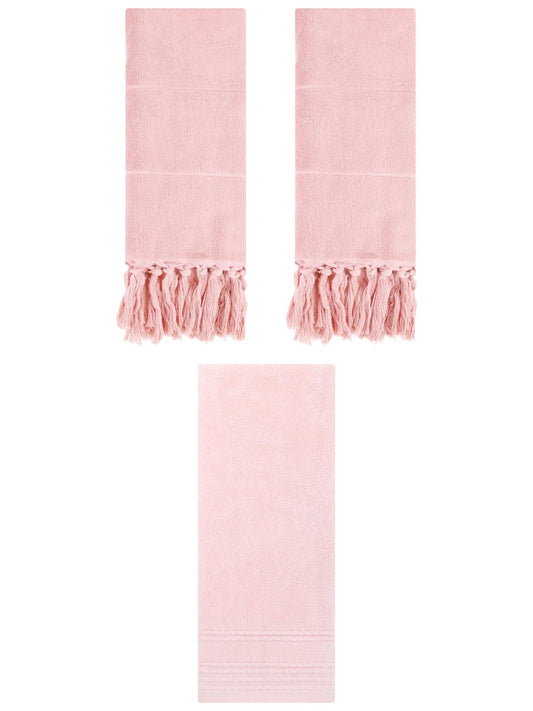 Unique Bargains 3 Pack Striped Tassels Hand Towels for Bathroom 14" x 30" Pink