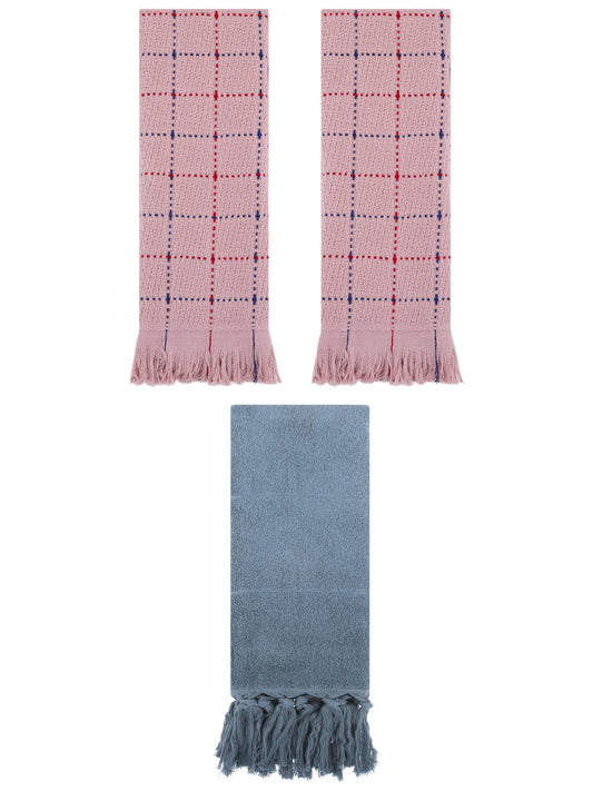 Unique Bargains 3 Pack Cotton Absorbent Soft Decorative Turkish Bath Towel for Bathroom Blue/Pink 14" x 30"/13" x 29"